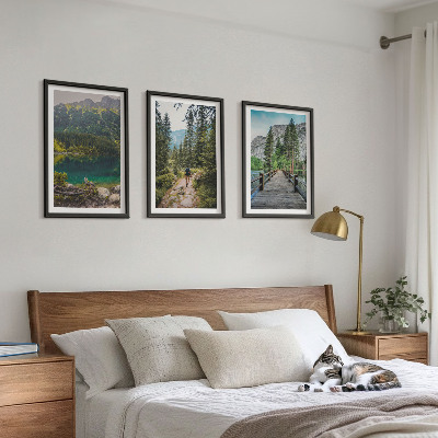 Triptykon billeder med ramme Bjerge, søer, skove, stier