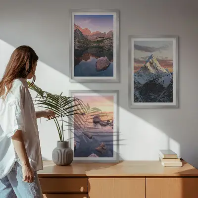 Billedsæt til soveværelset med motiv af bjerglandskaber i baggrunden