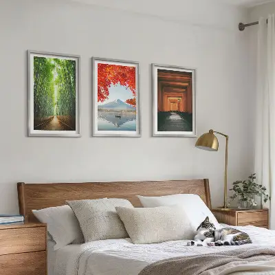 Triptykon med bambusskovmotiv billeder med ramme