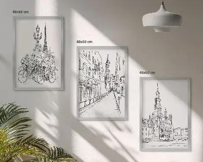 Billedvæg med bylandskaber enkle tegninger