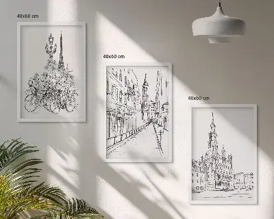 Billedvæg med bylandskaber enkle tegninger
