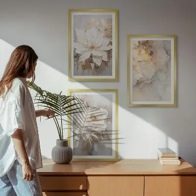 Billedsæt til soveværelset med abstrakt motiv af blomster og lys