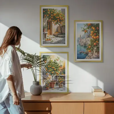 Billedsæt til soveværelset med malede citruslandskaber