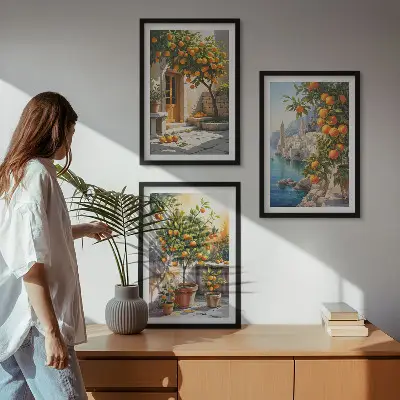 Billedsæt til soveværelset med malede citruslandskaber