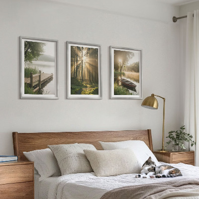 Billedvæg inspiration Sø, skov, båd, morgentåge