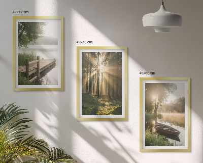 Billedvæg inspiration Sø, skov, båd, morgentåge