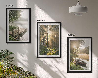 Billedvæg inspiration Sø, skov, båd, morgentåge