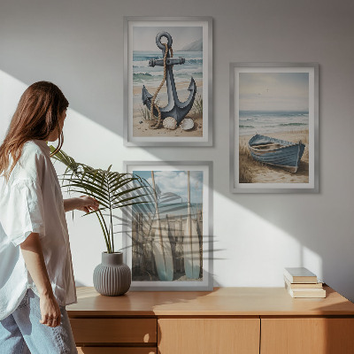 Billedsæt til soveværelset Ankerbåd årer strand