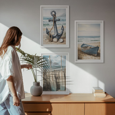 Billedsæt til soveværelset Ankerbåd årer strand