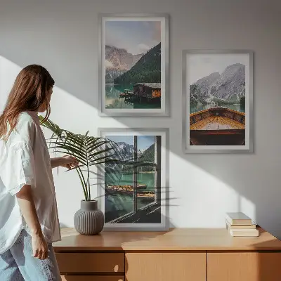 Billedsæt til soveværelset med motiv af hytter ved Bjergsøen
