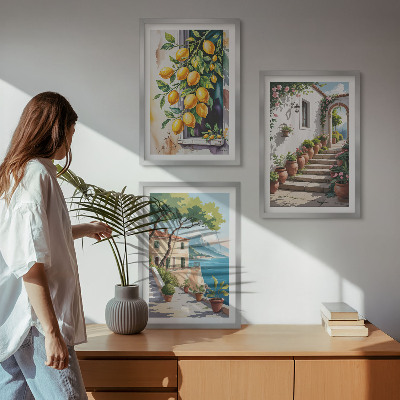 Billedsæt til soveværelset Citroner, blomster, havudsigt