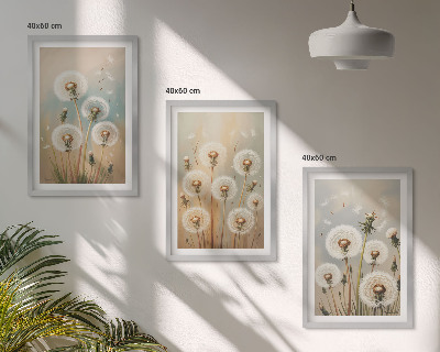 Triptykon billeder med ramme Pastelfarvede mælkebøtteblomster