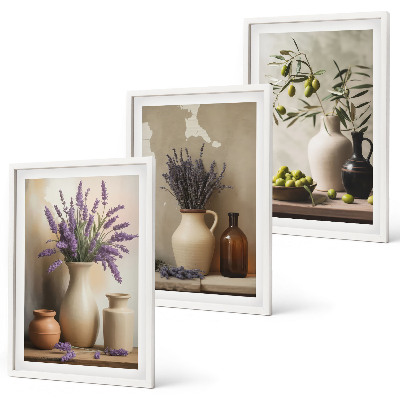 Billedvæg inspiration Blomster i vaser med olivendekorationer