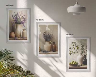 Billedvæg inspiration Blomster i vaser med olivendekorationer