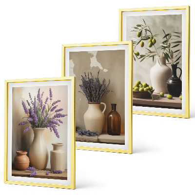 Billedvæg inspiration Blomster i vaser med olivendekorationer