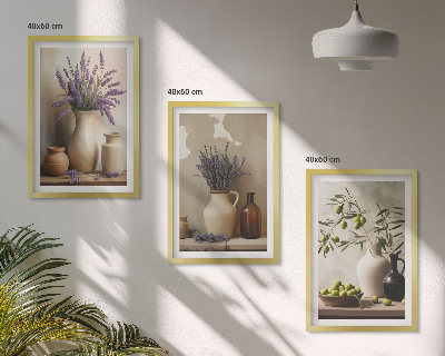 Billedvæg inspiration Blomster i vaser med olivendekorationer