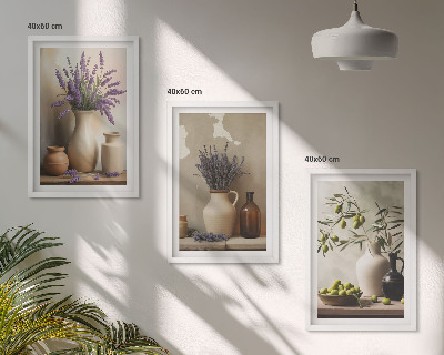 Billedvæg inspiration Blomster i vaser med olivendekorationer