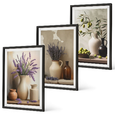 Billedvæg inspiration Blomster i vaser med olivendekorationer