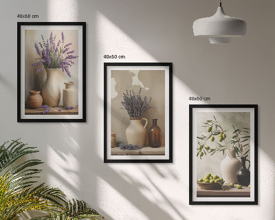Billedvæg inspiration Blomster i vaser med olivendekorationer