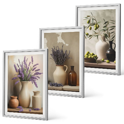 Billedvæg inspiration Blomster i vaser med olivendekorationer