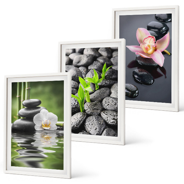 Triptykon billeder med ramme En rolig zen-komposition af blomster og vand