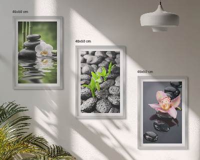 Triptykon billeder med ramme En rolig zen-komposition af blomster og vand