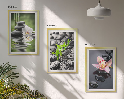 Triptykon billeder med ramme En rolig zen-komposition af blomster og vand