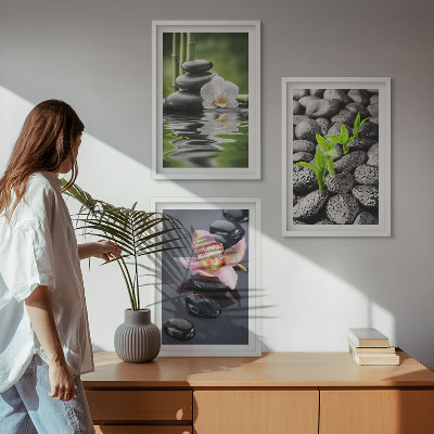 Triptykon billeder med ramme En rolig zen-komposition af blomster og vand