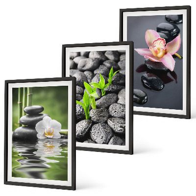 Triptykon billeder med ramme En rolig zen-komposition af blomster og vand