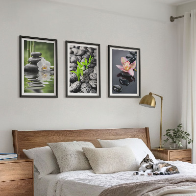 Triptykon billeder med ramme En rolig zen-komposition af blomster og vand