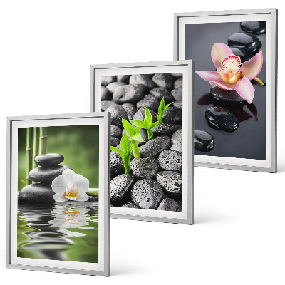 Triptykon billeder med ramme En rolig zen-komposition af blomster og vand