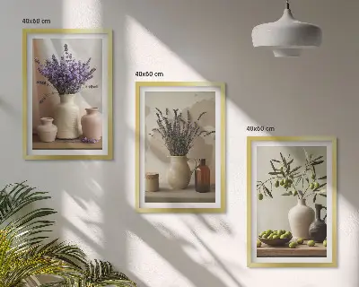 Sengesæt med lavendelblomster i olivengrøn