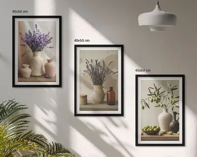 Sengesæt med lavendelblomster i olivengrøn