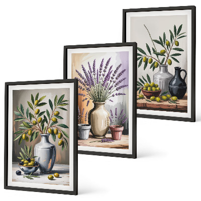 Billedvæg inspiration Olivenblomster i vaser i baggrunden