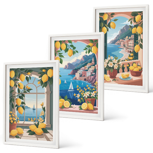 Triptykon billeder med ramme Italienske citroner fra Sea Window