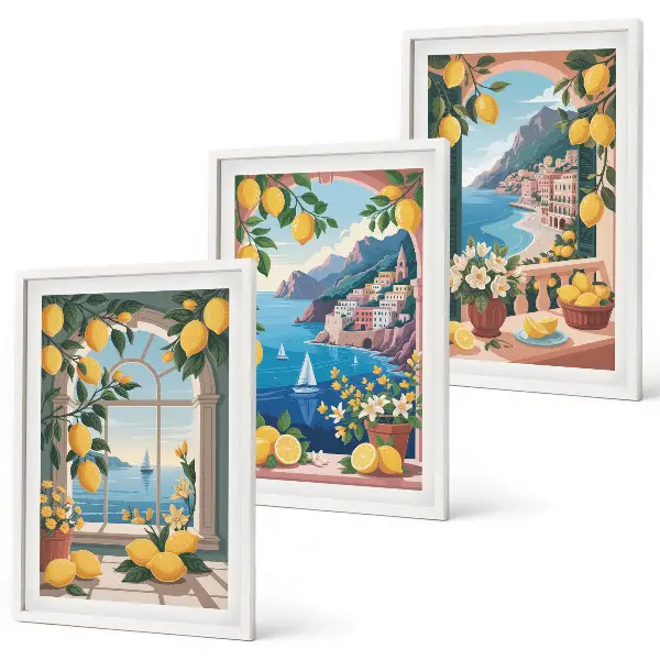 Italienske citroner fra Sea Window triptykon med ramme
