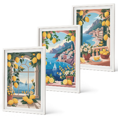 Triptykon billeder med ramme Italienske citroner fra Sea Window