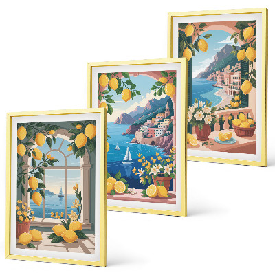 Triptykon billeder med ramme Italienske citroner fra Sea Window