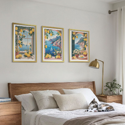 Triptykon billeder med ramme Italienske citroner fra Sea Window