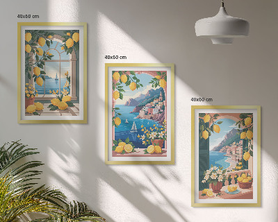 Triptykon billeder med ramme Italienske citroner fra Sea Window