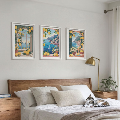 Triptykon billeder med ramme Italienske citroner fra Sea Window