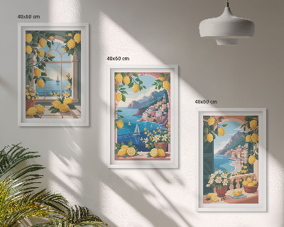 Triptykon billeder med ramme Italienske citroner fra Sea Window