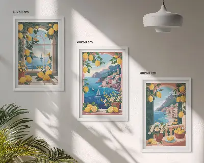 Italienske citroner fra Sea Window triptykon med ramme
