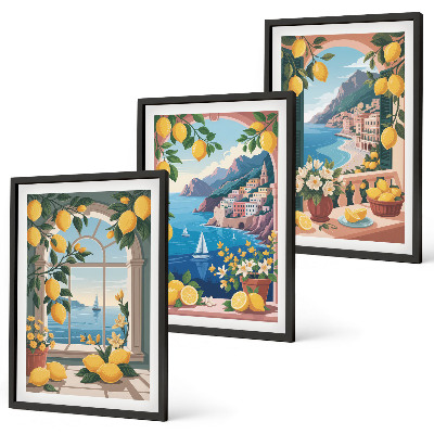 Triptykon billeder med ramme Italienske citroner fra Sea Window