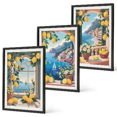 Italienske citroner fra Sea Window triptykon med ramme