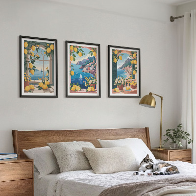 Triptykon billeder med ramme Italienske citroner fra Sea Window
