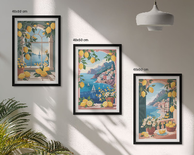 Triptykon billeder med ramme Italienske citroner fra Sea Window