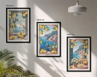 Italienske citroner fra Sea Window triptykon med ramme