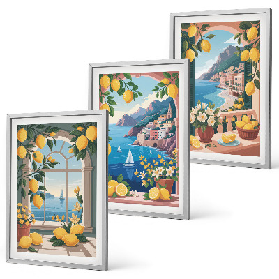 Triptykon billeder med ramme Italienske citroner fra Sea Window