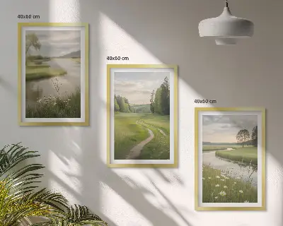 Billedsæt til soveværelset med sommerlandskab, flod og blomstereng